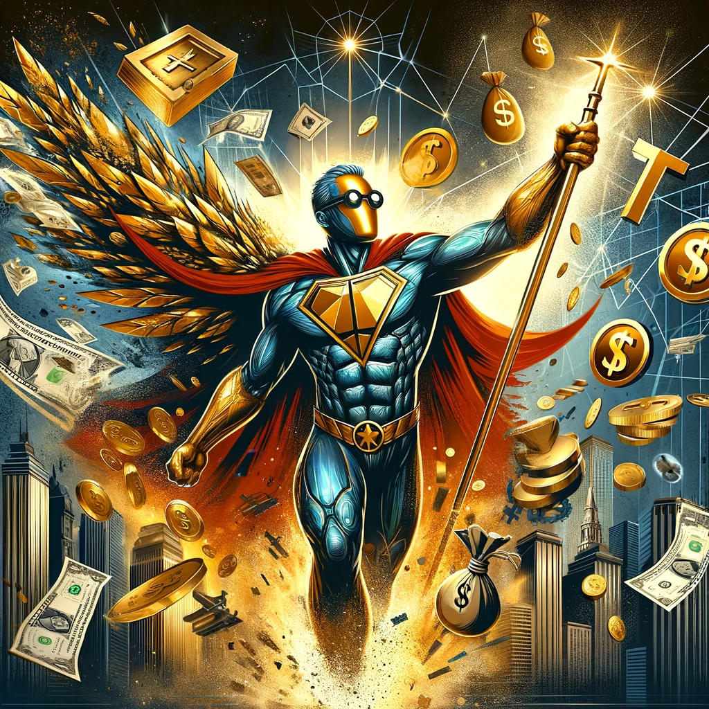 DALL·E 2024-04-04 13.14.32 - Design a dynamic and vivid image depicting 'The Billionaire Patriot,' a new superhero for modern times. This character emerges from the embers of econ