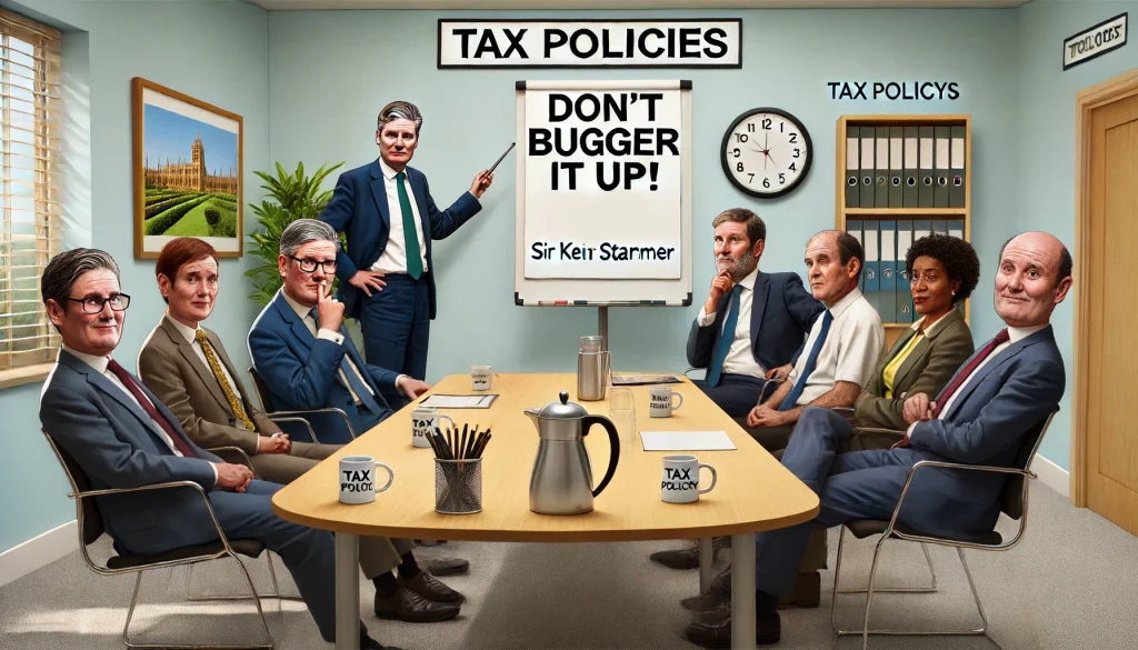 DALL·E 2024-06-13 17.09.15 - A photo-realistic image of Sir Keir Starmer and his shadow cabinet thinking of tax policy. They are seated around a table in a meeting room. There is